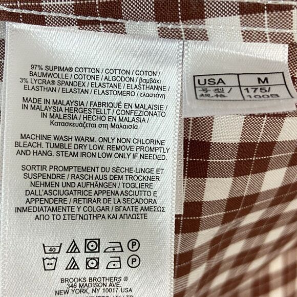 Brooks Brothers Regent Shirt Men's M Brown White Button Up Plaid Supima Cotton - Picture 5 of 6